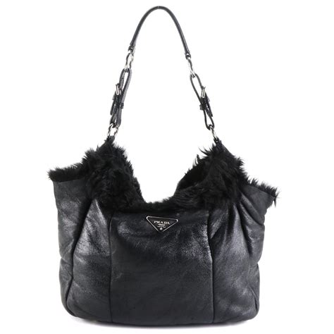 prada shearling hobo|Black Shearling shoulder bag .